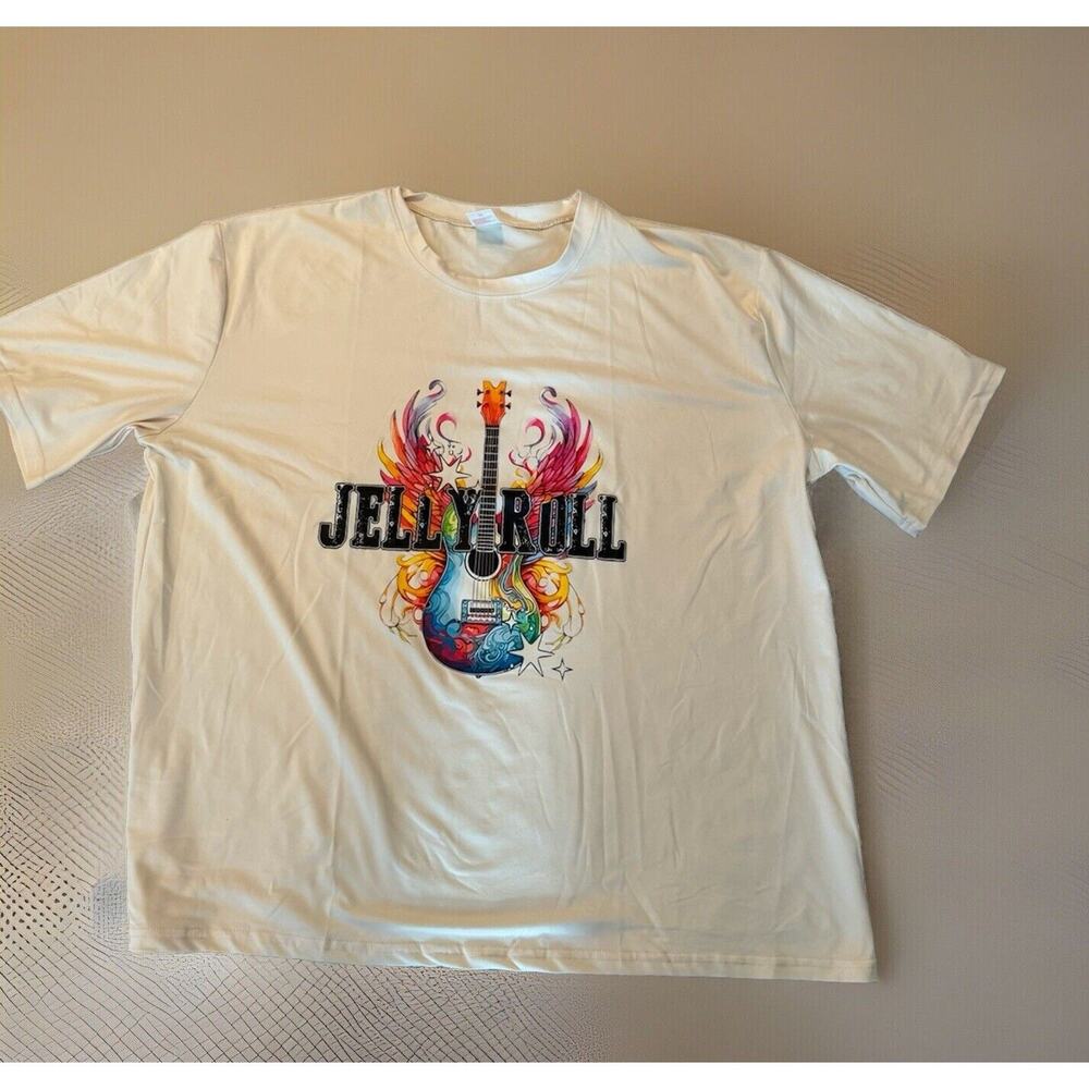 Jelly Roll Graphic T-Shirt 2XL White /Cream Guitar Wings 100% Polyester NWOT - Picture 2 of 7